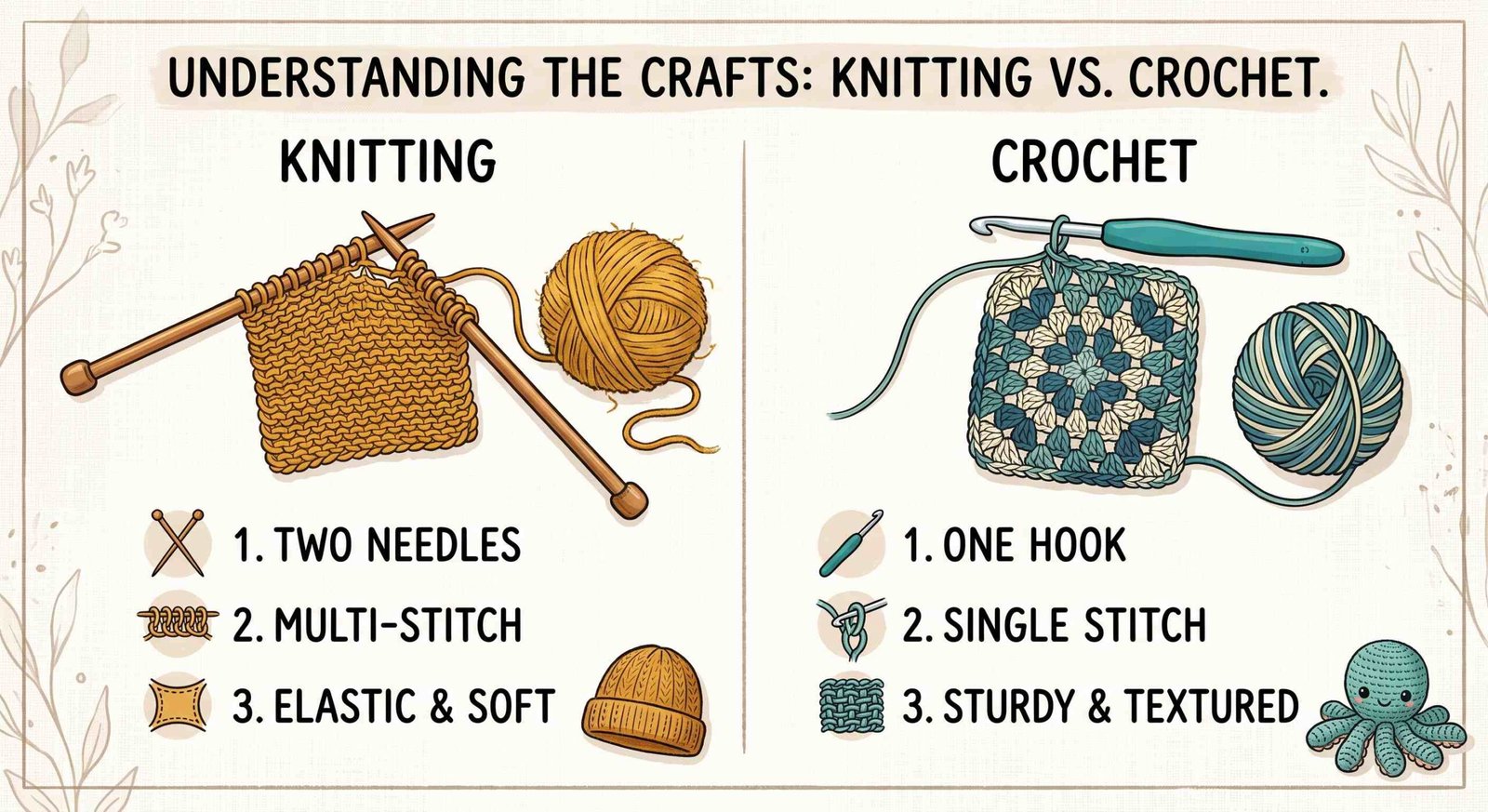 Stuck deciding between crochet vs knitting? Discover the main differences in tools and fabric, and find out exactly why crochet is easier for beginners to learn.
